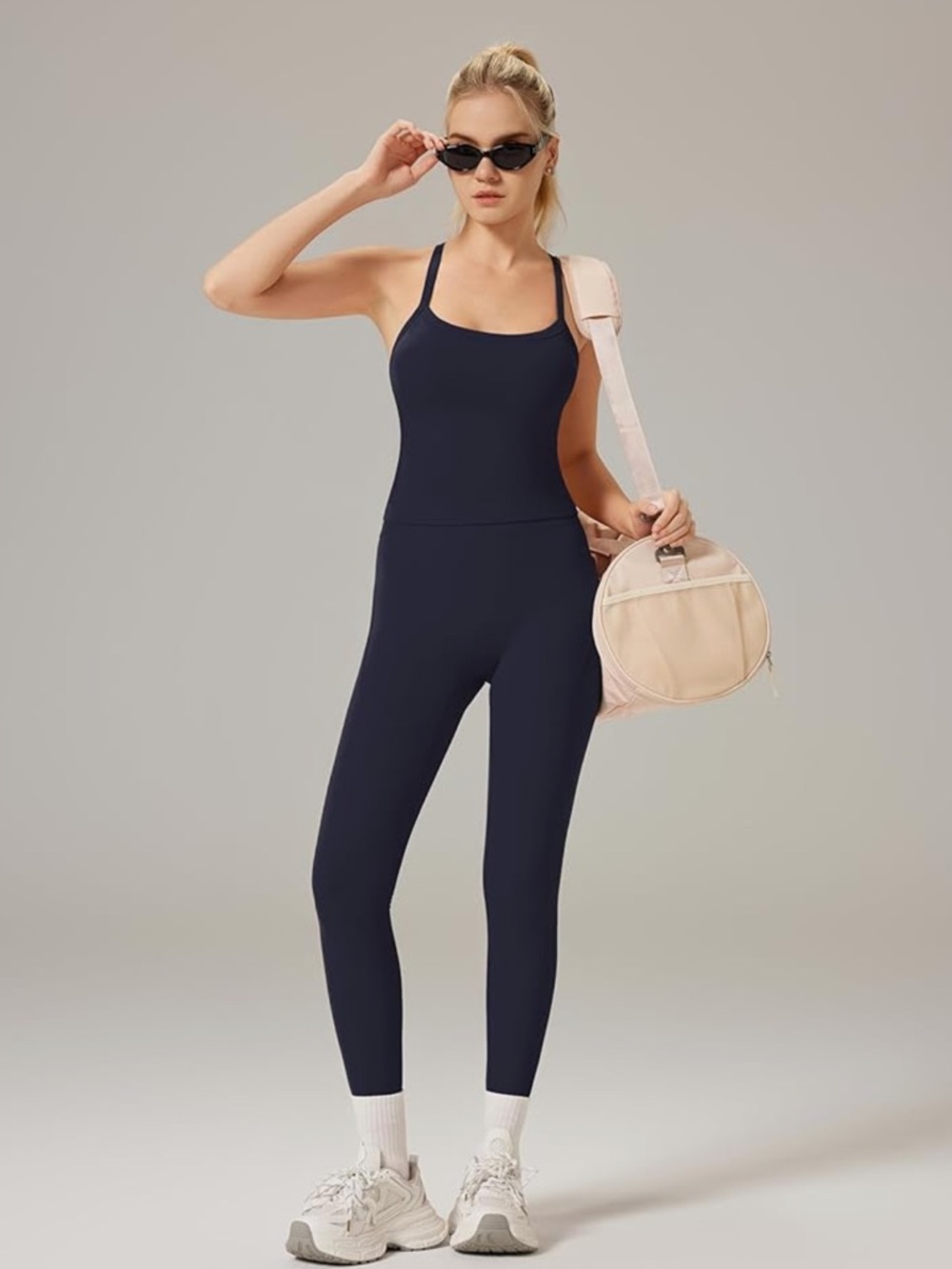Women’s Navy Blue Scoop-Neck Workout Set